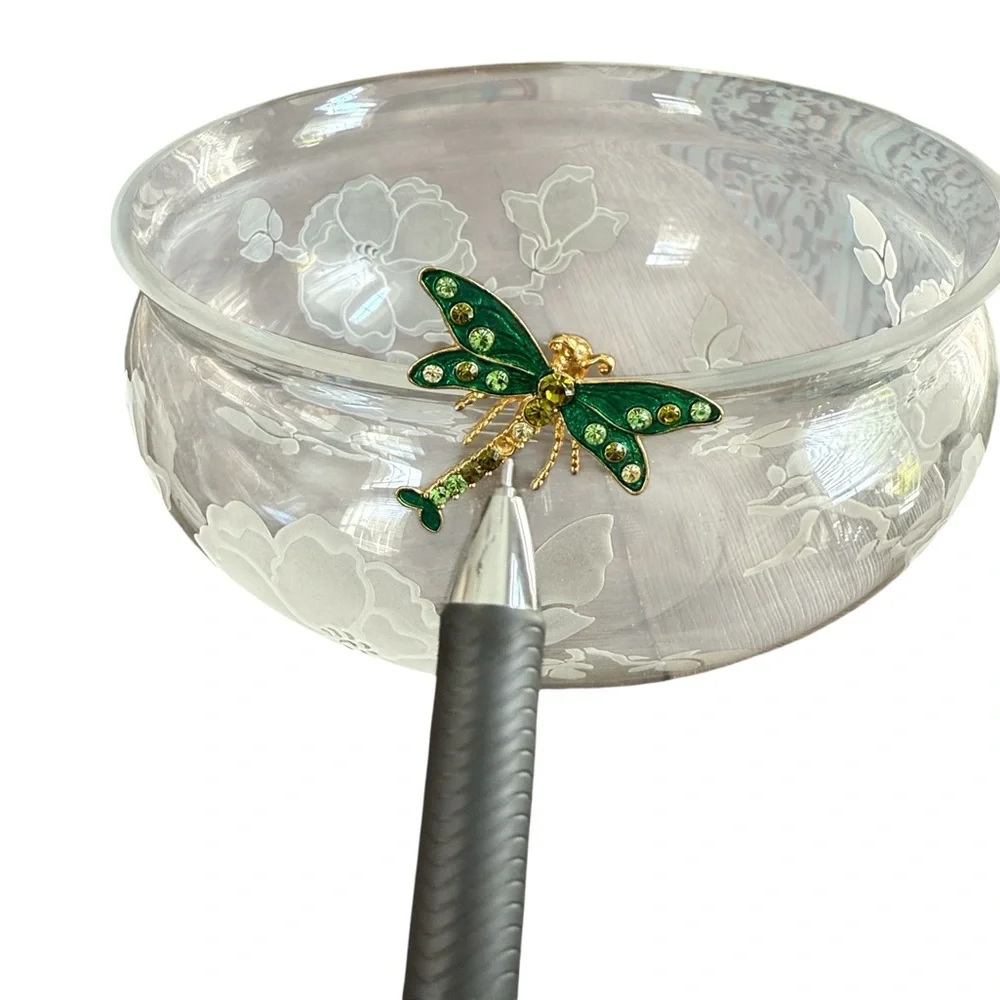 Lenox Garden Jewels Dragonfly 8” Round Crystal Bowl – Etched Floral Design